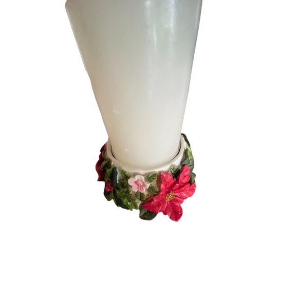 Vintage Poinsettia Floral Pillar Candle Holder w/Seasons Greetings add-on Dove** - Picture 12 of 14